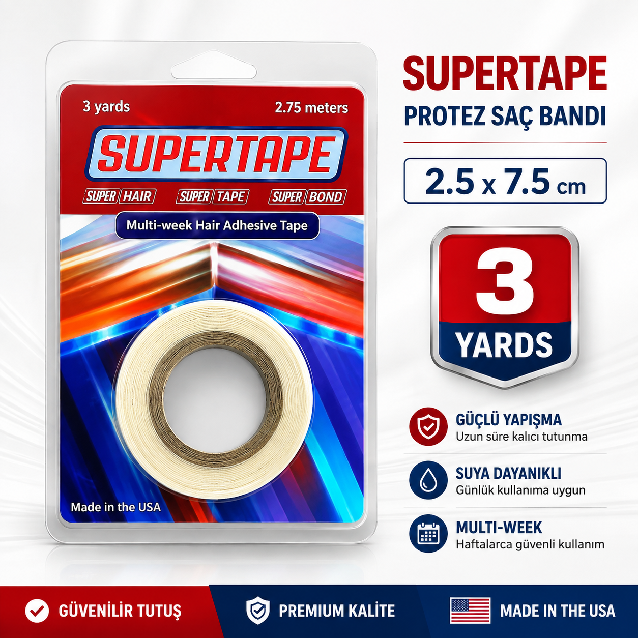 Super Tape 3 Yards Protez Saç Bandı 2.5x7.5 cm