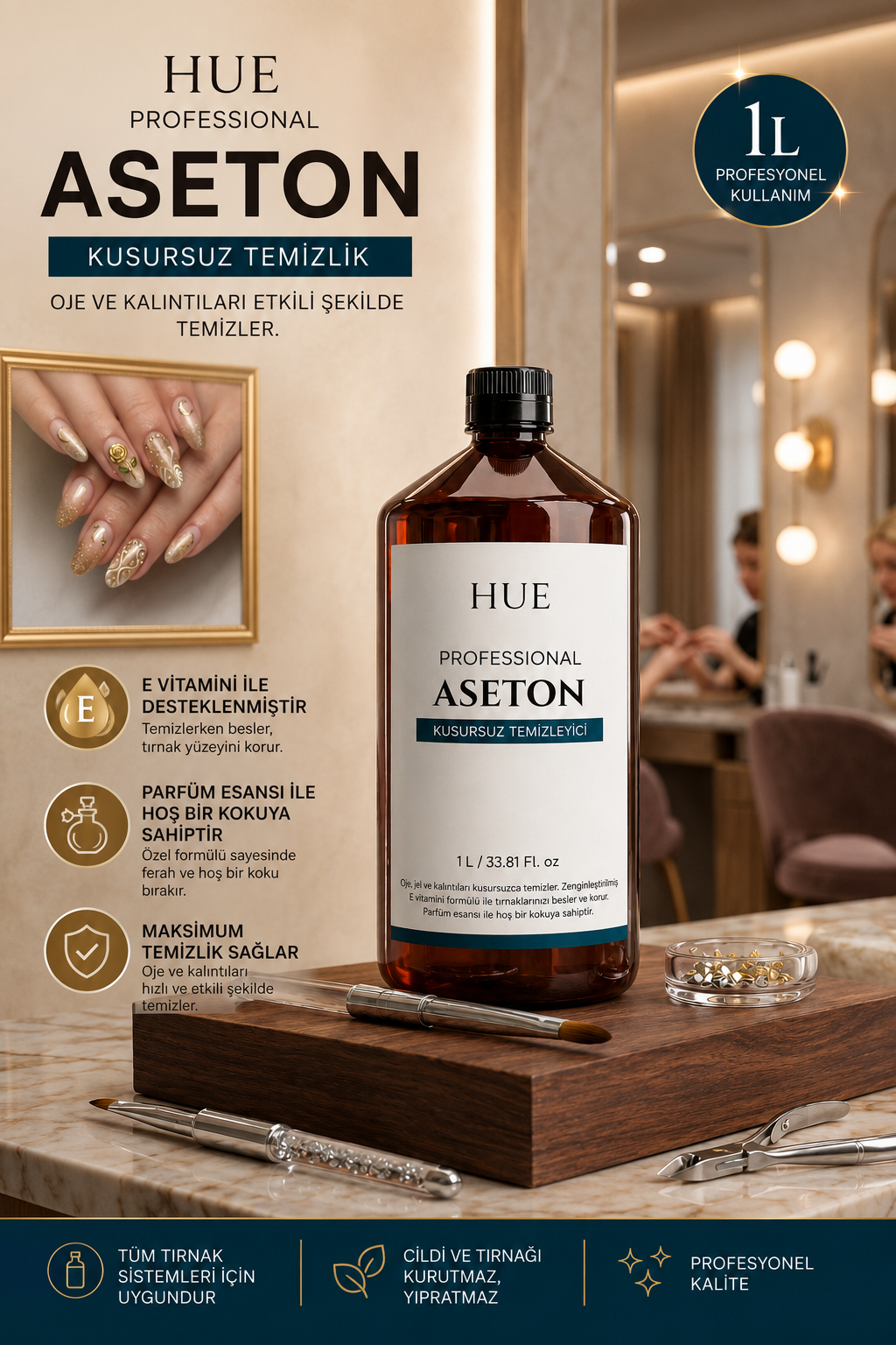 HUE Cosmetics Professional Saf Aseton %99.9 1 Litre